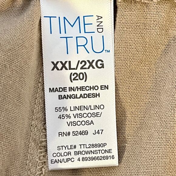 Time and Tru Shorts XXL Brown Linen Blend Elastic Drawstring Waist Side Pockets - Picture 8 of 10